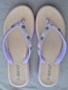 Ashley Blue Lilac Beaded Women's Sandal Flip Flops